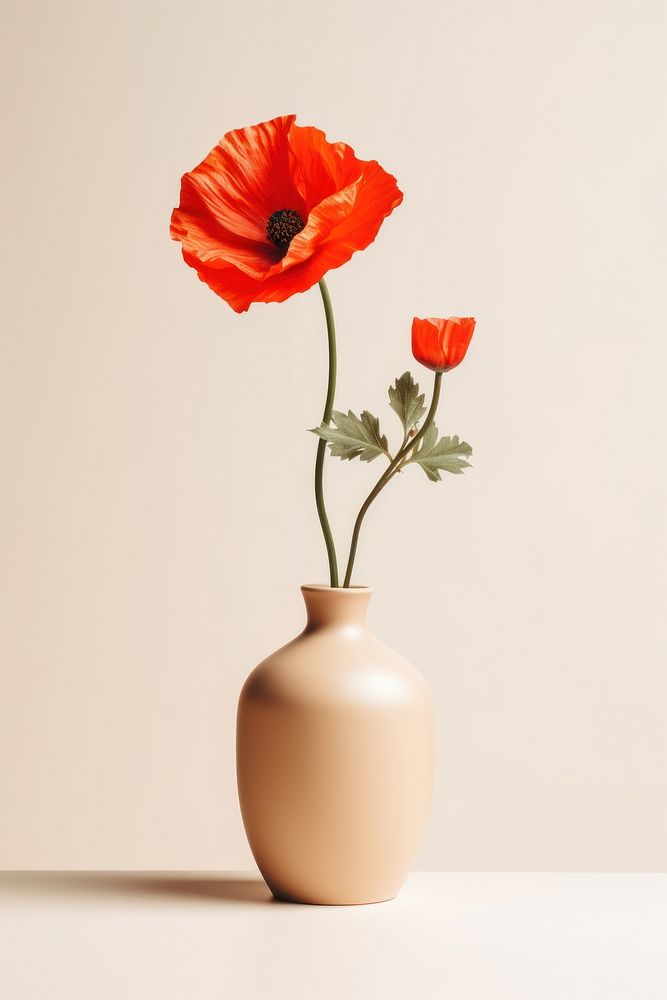 Poppy vase ceramic flower. AI generated Image by rawpixel.