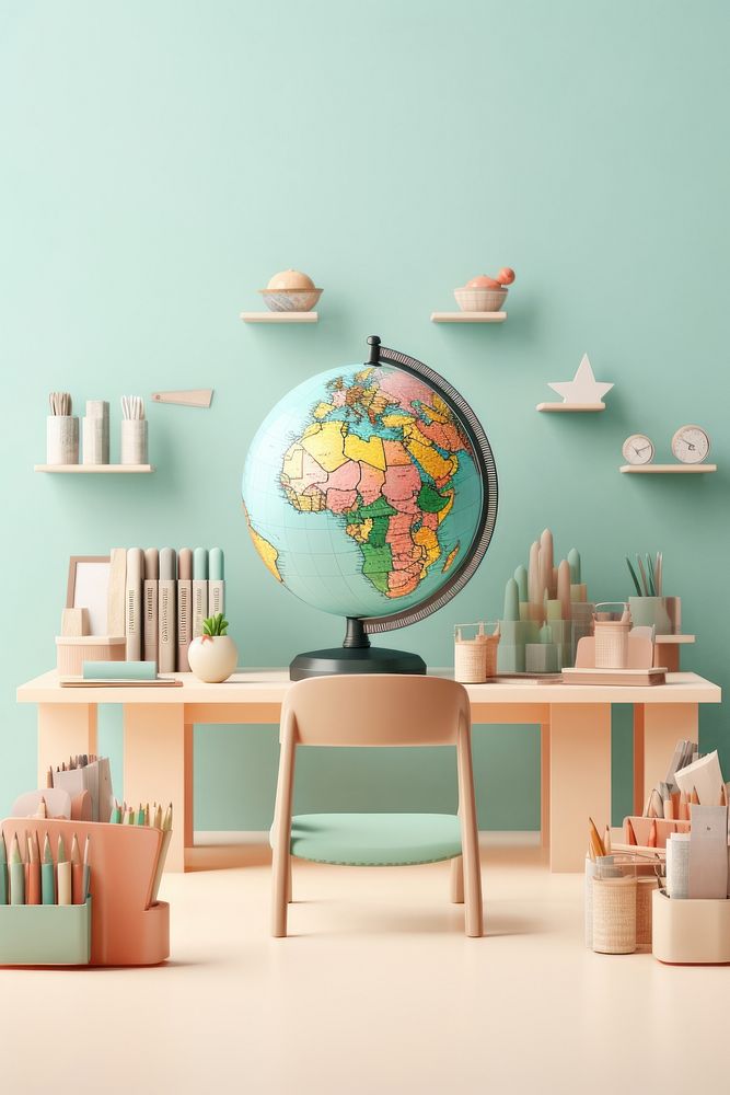 Furniture globe table chair. AI generated Image by rawpixel.