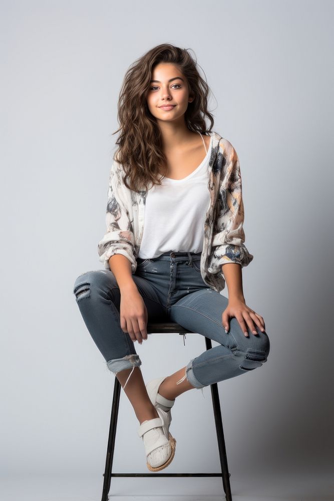 Footwear portrait sitting blouse. AI generated Image by rawpixel.