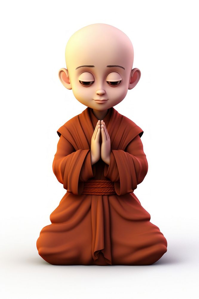 Monk praying cartoon white background. AI generated Image by rawpixel.