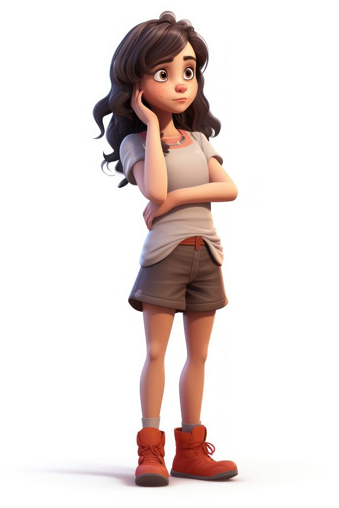 Cartoon shorts girl contemplation. AI generated Image by rawpixel.