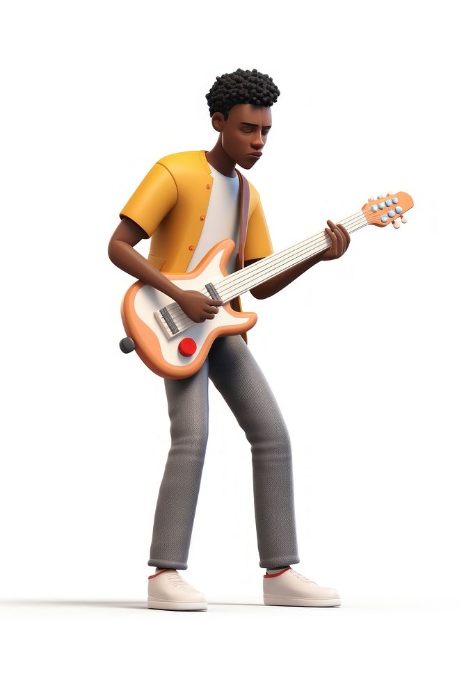 Musician cartoon guitar white background. AI generated Image by rawpixel.