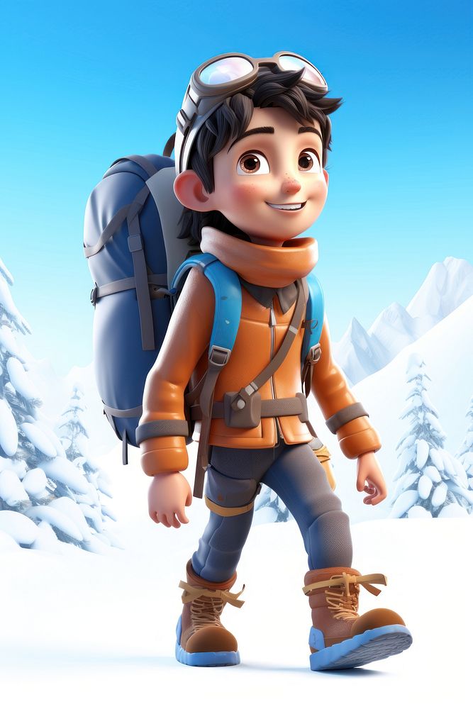 Backpack cartoon hiking snow. AI generated Image by rawpixel.