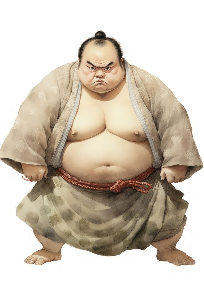 Adult sumo face white background. 