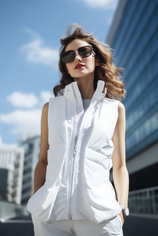 Sunglasses portrait outdoors blouse. 