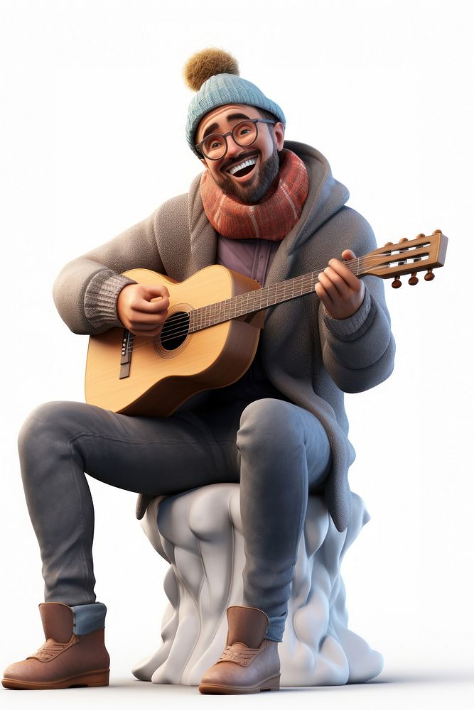 Guitar musician sitting winter. AI generated Image by rawpixel.