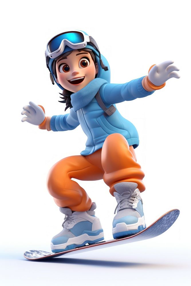 Snow snowboarding cartoon white background. AI generated Image by rawpixel.