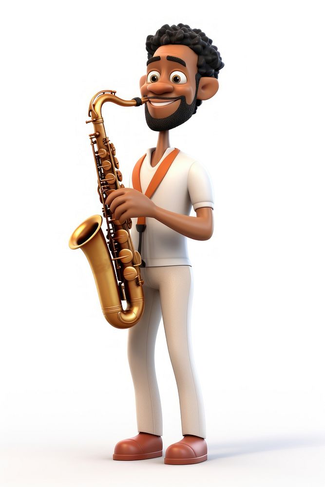 Saxophone cartoon white background saxophonist. AI generated Image by rawpixel.