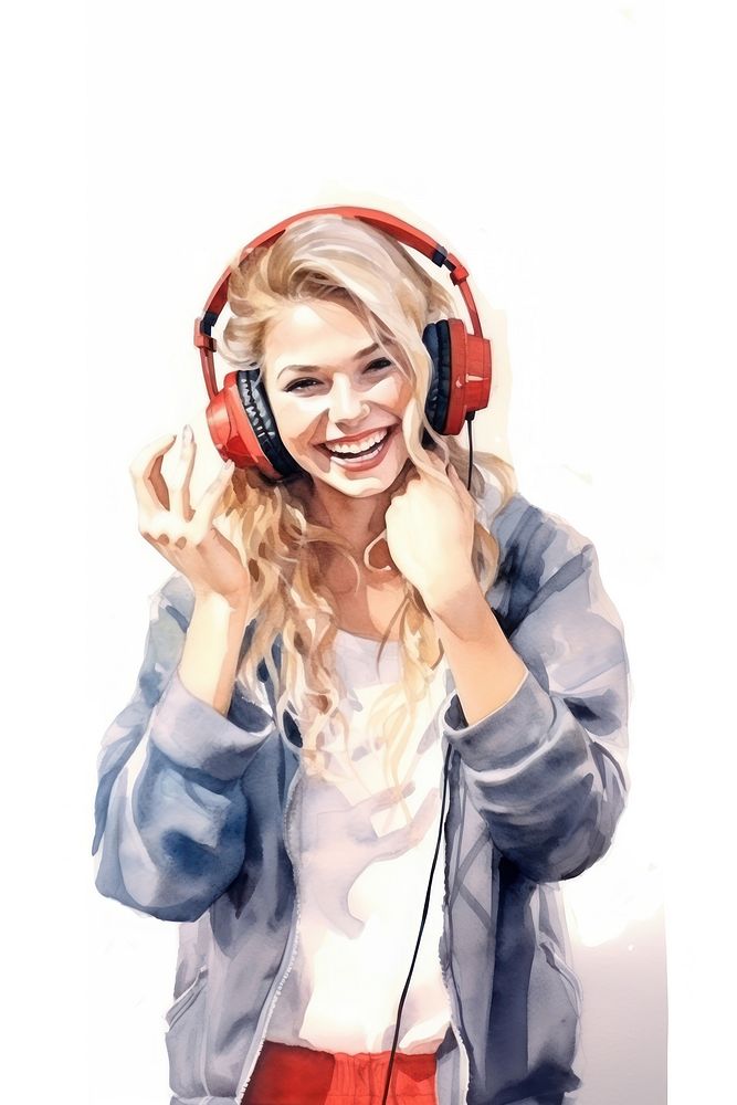 Headphones smile portrait headset. AI generated Image by rawpixel.
