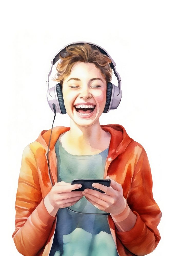Headphones laughing portrait smile. AI generated Image by rawpixel.