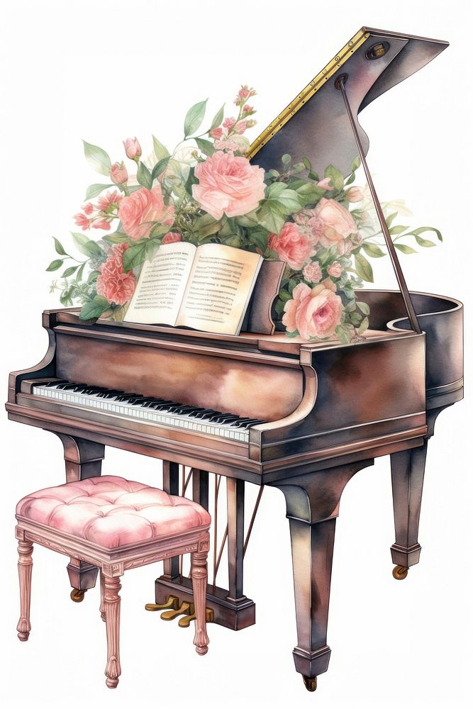 Piano keyboard flower white background. AI generated Image by rawpixel.