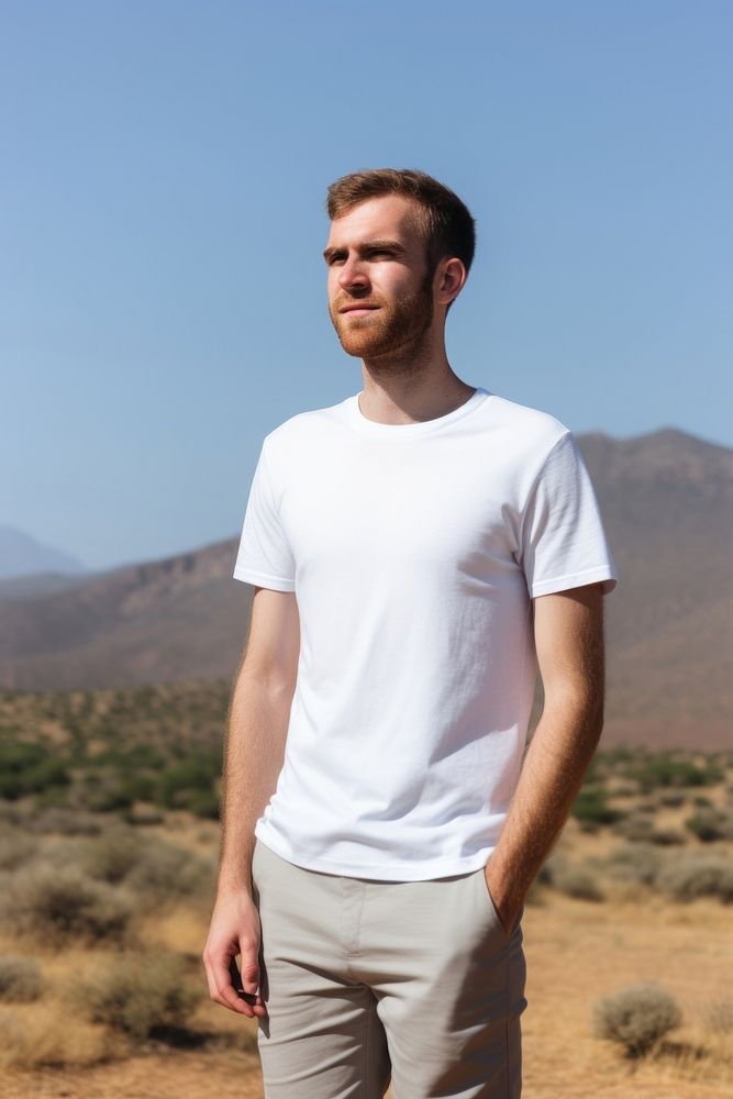 T-shirt standing portrait mountain. 