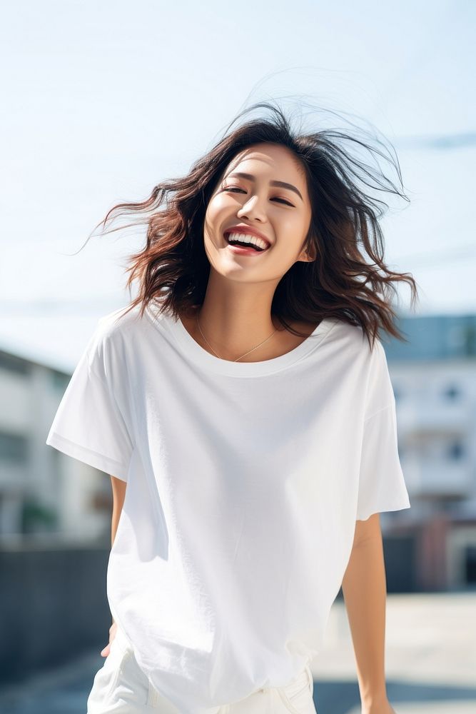 Laughing outdoors smiling blouse. AI generated Image by rawpixel.