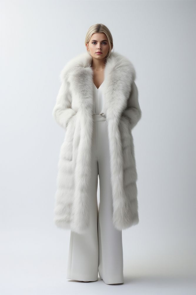 Coat fur overcoat white. 