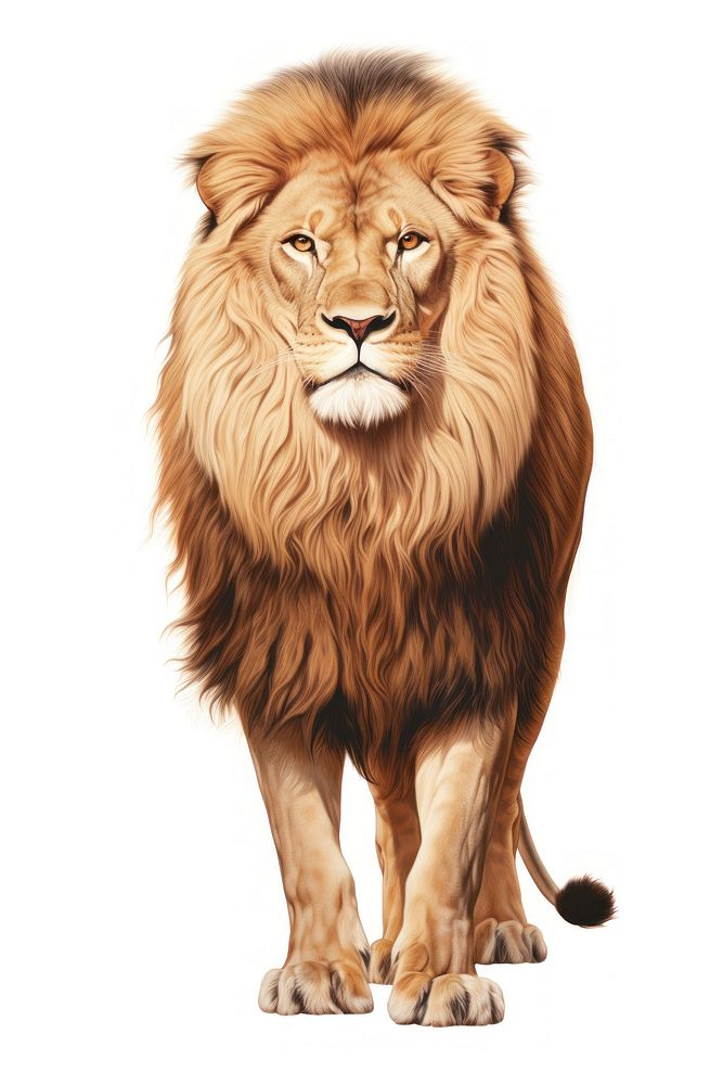 Mammal animal lion white background. 