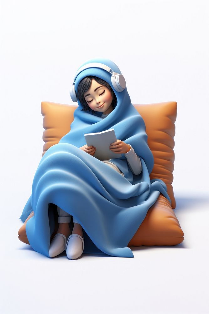 Blanket sitting cartoon female. AI generated Image by rawpixel.