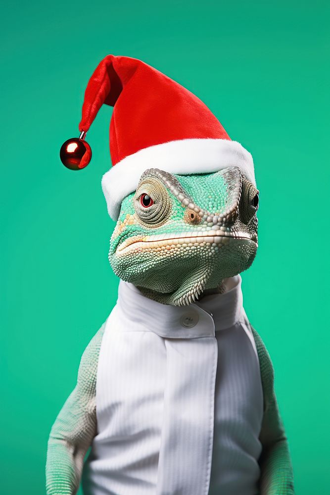 Lizard chameleon christmas portrait. AI generated Image by rawpixel.