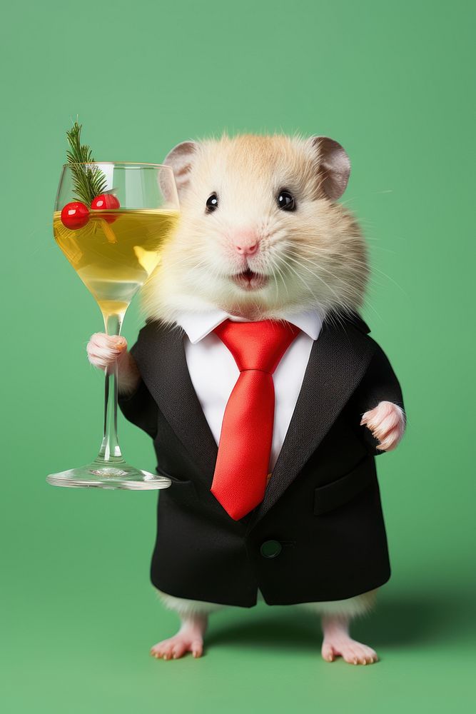 Cocktail portrait hamster holding. AI generated Image by rawpixel.