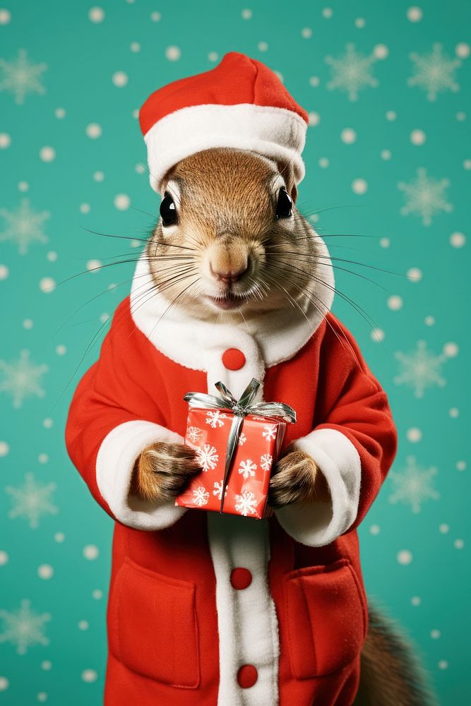 Christmas squirrel portrait holding. AI generated Image by rawpixel.
