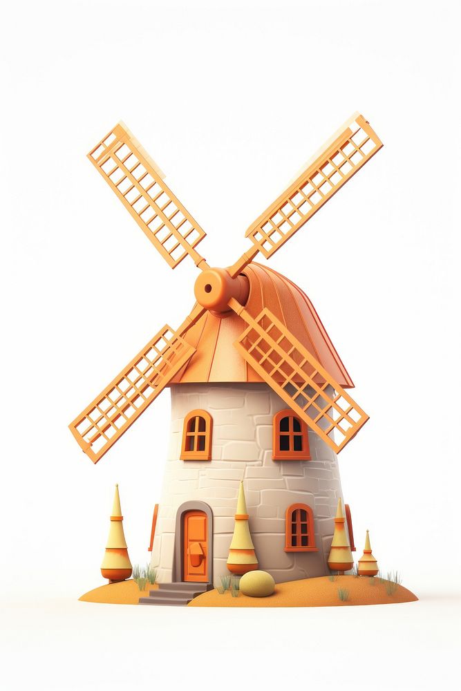 Windmill white background architecture dollhouse. AI generated Image by rawpixel.