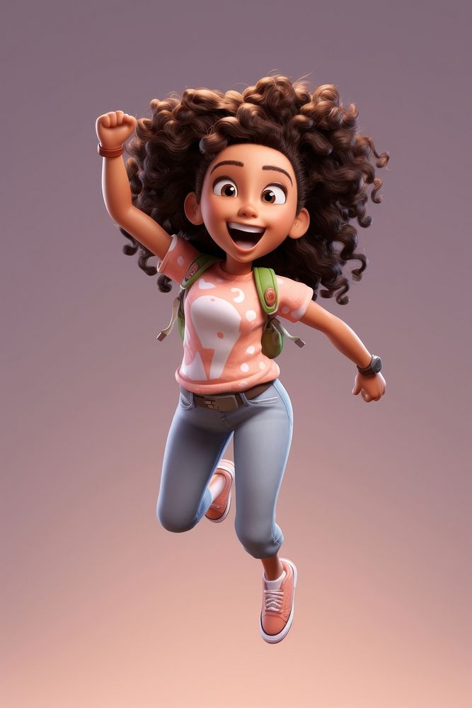 Jumping cartoon girl face. AI generated Image by rawpixel.