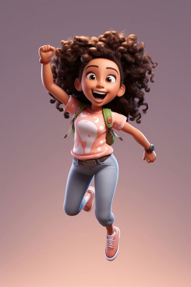 Jumping cartoon girl face. 