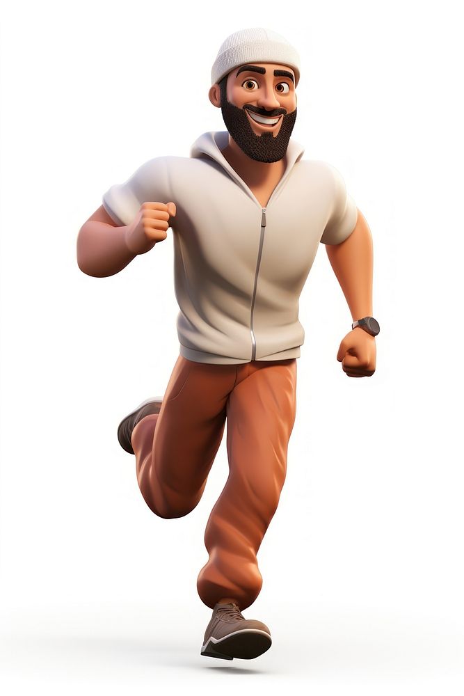Arab man running cartoon adult white background. AI generated Image by rawpixel.