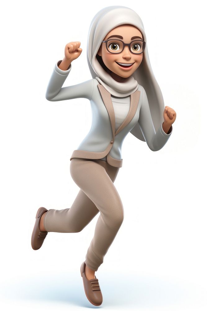 Muslim businesswoman running cartoon adult white background. AI generated Image by rawpixel.