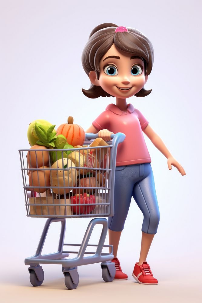 Supermarket shopping cartoon cute. AI generated Image by rawpixel.
