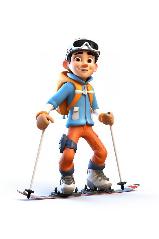 Figurine cartoon skiing snow. 