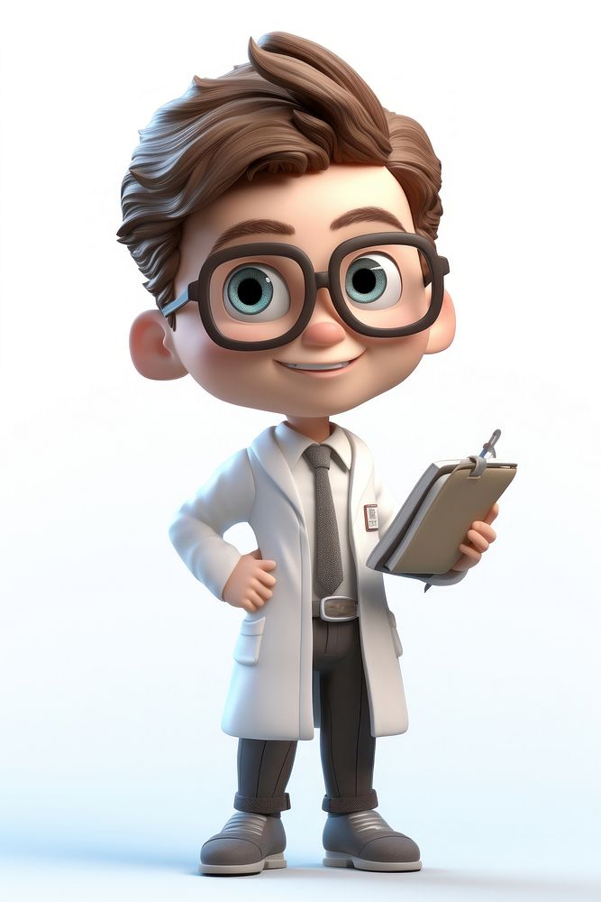 Cartoon scientist glasses white background. AI generated Image by rawpixel.