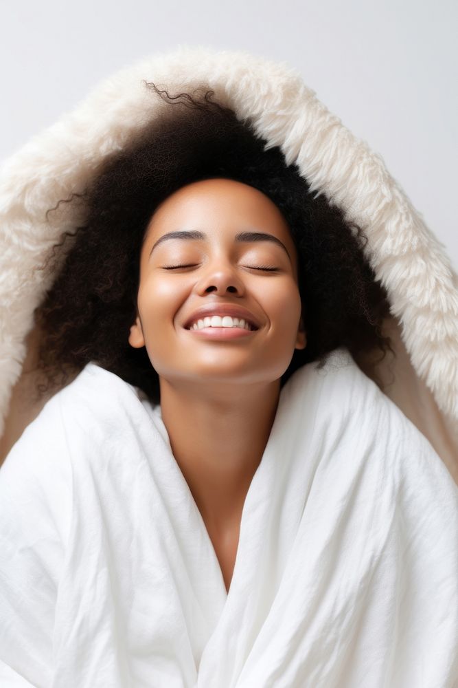 Portrait blanket adult smile. AI generated Image by rawpixel.