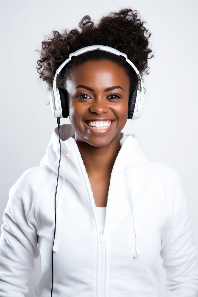 Headphones portrait headset smile. AI generated Image by rawpixel.