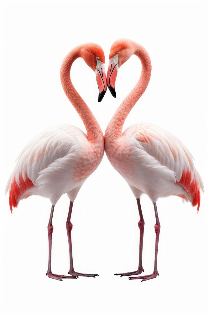 Couple pink flamingo animal bird beak. 