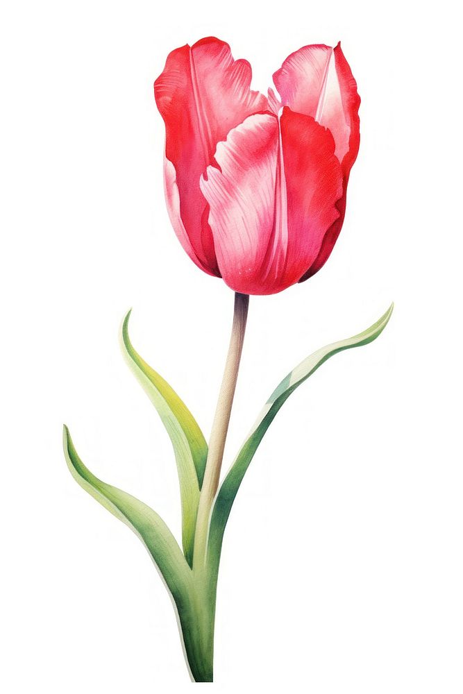 Tulip flower plant watercolor painting. 