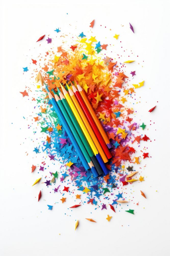 Pencil confetti brush white background. AI generated Image by rawpixel.