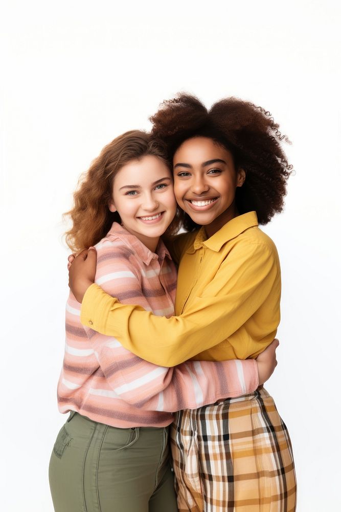 Cheerful best friends hugging embracing cheerful. AI generated Image by rawpixel.