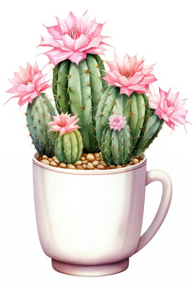 Little jewel cactus plant cup white background. AI generated Image by rawpixel.