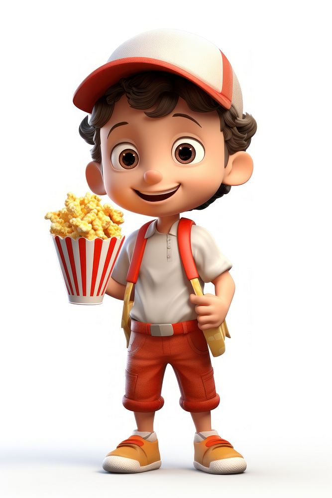 Cartoon popcorn cute white background. 