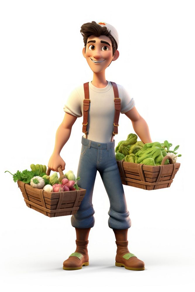 Vegetable cartoon farmer basket. AI generated Image by rawpixel.