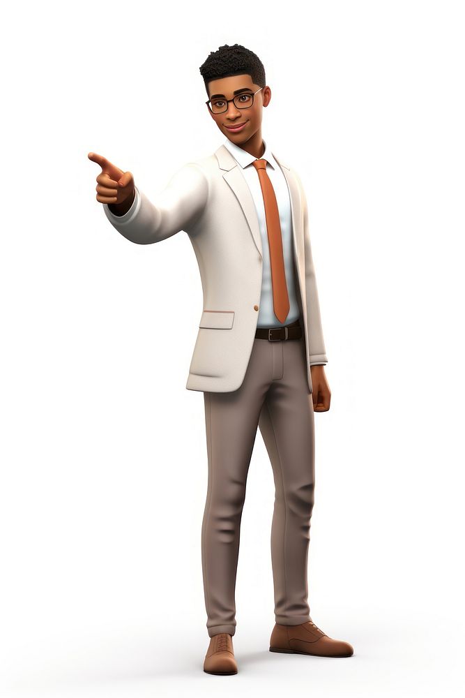 Young man Business pointing cartoon adult white background. AI generated Image by rawpixel.