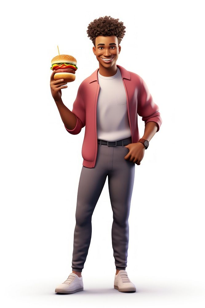 Young man Business holding burger cartoon adult food. AI generated Image by rawpixel.
