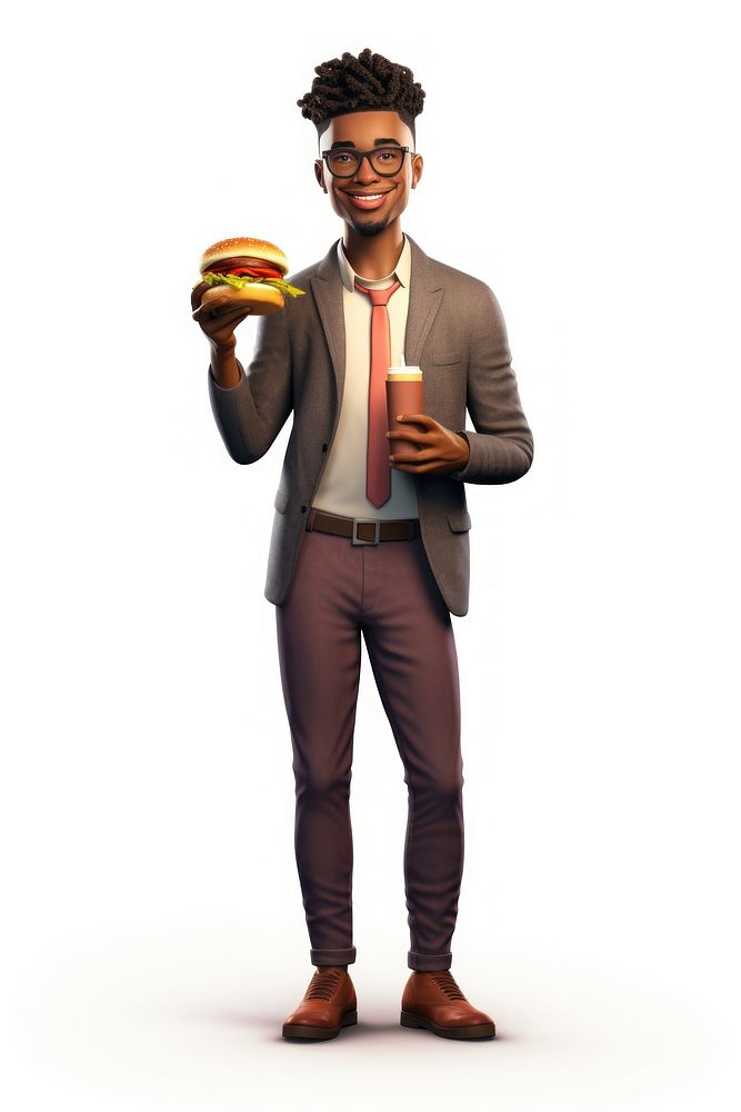 Young man Business holding burger portrait cartoon adult. AI generated Image by rawpixel.
