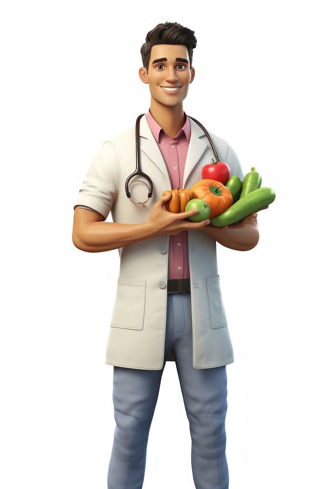 Doctor holding fresh fruit doctor vegetable cartoon. AI generated Image by rawpixel.