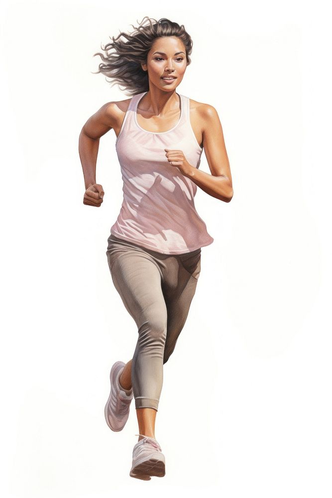 Woman running jogging adult white background. AI generated Image by rawpixel.