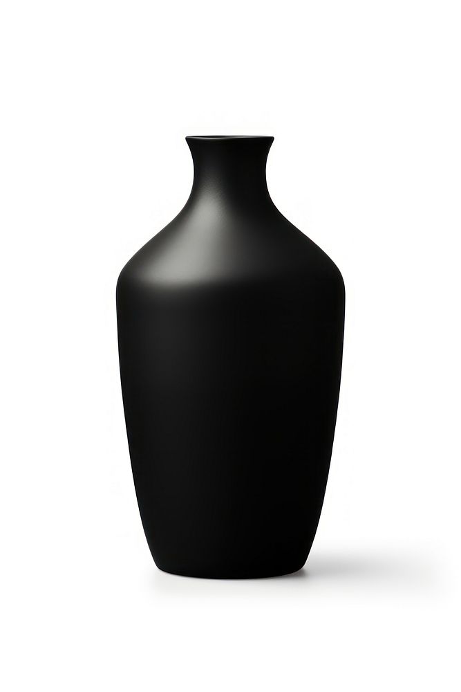 Black ceramic matte vase pottery bottle white background. AI generated Image by rawpixel.