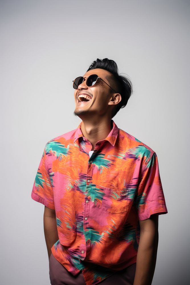 Sunglasses laughing looking white background. AI generated Image by rawpixel.