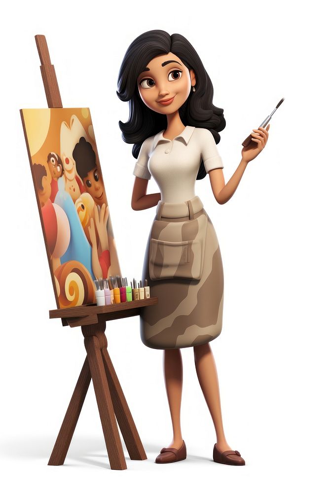 Painter cartoon adult women. AI generated Image by rawpixel.