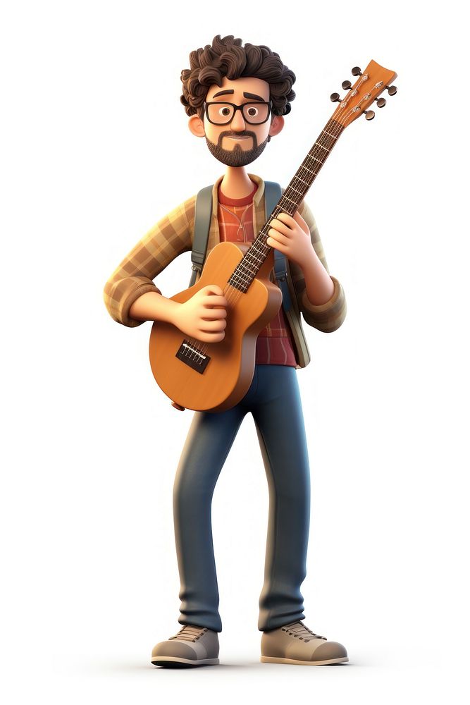 Musician cartoon guitar white background. AI generated Image by rawpixel.