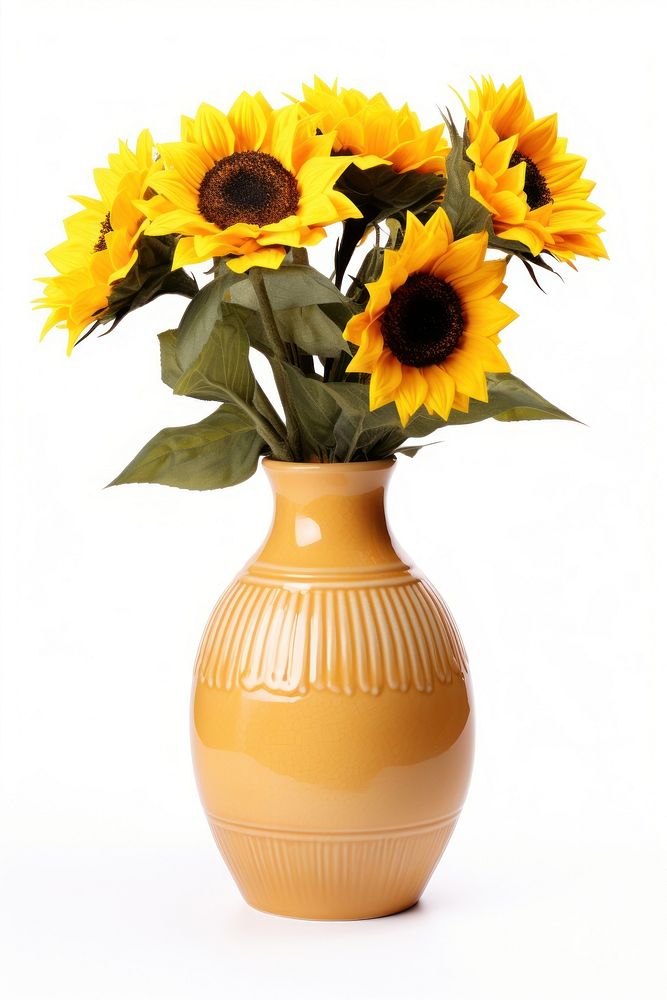 Ceramic vase sunflower plant white background. AI generated Image by rawpixel.